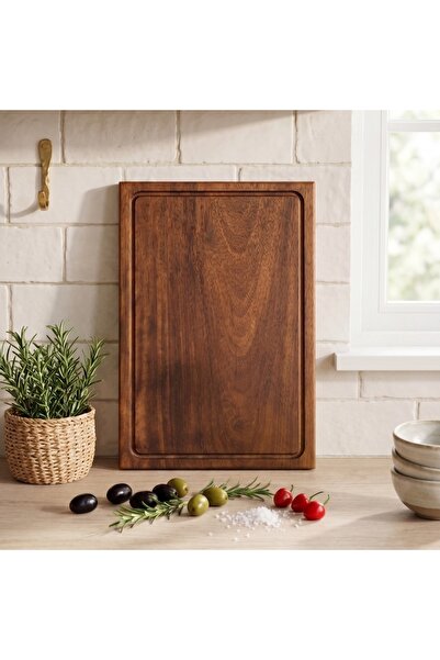 F&S WoodArt Natural Wood Walnut Color Small Size 30 X 20 cm Cutting Presentation Meat Bread Vegetable Corrugated Chopping Board