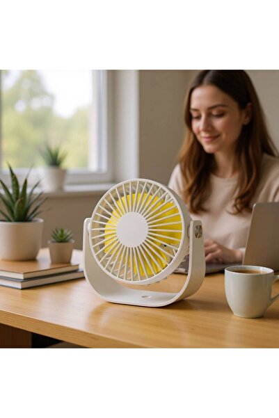 OEM Mini ventilator birou, unghi reglabil, incarcare USB-C, Alb/Galben