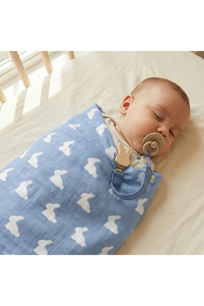 DEUX LAPINS %100 Pamuk Müslin Bebek Örtüsü - Mono Lapin Royal Blue 100X100 cm