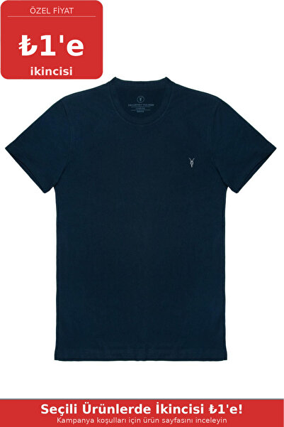 COMBİNE MİCHAİL Erkek Lacivert %100 Pamuk Slim Fit Bisiklet Yaka Kısa Kollu T...