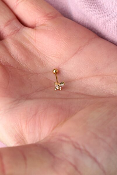Vilma Aksesuar Kelebek Helix Tragus Cerrahi Çelik Piercing (8mm) Gold Renk