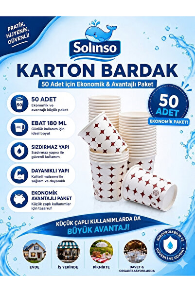 SOLINSO 🐳Karton Bardak 50 Adet 6,5 Oz