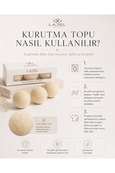 Lajel Home Atelier Lajel Premium 100% natural pentru uscător de rufe 3 bucăți de balsam natural pentru uscător de rufe