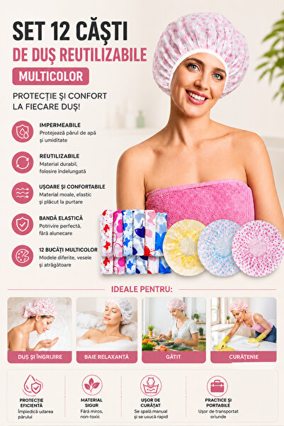 OEM HomeRoy – Set of 12 Reusable Shower Caps, Multicolor