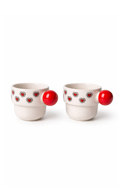 Ecrou Set of 2 Stylish and Portable Ceramic Coffee Cups and Mugs in Red