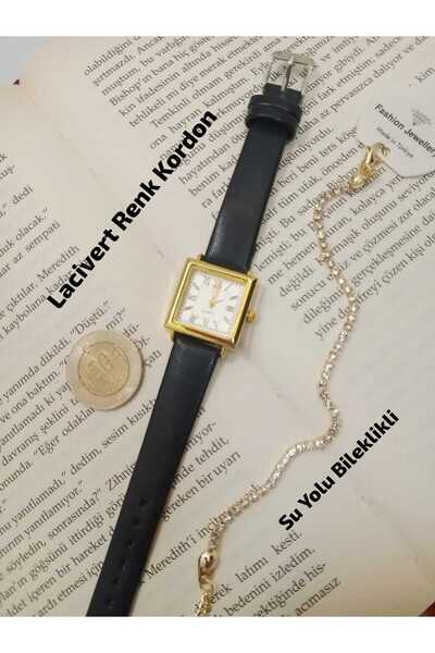 Brality Retro Vintage Women's Wristwatch – Navy Blue Strap, Gold Color Case, ...