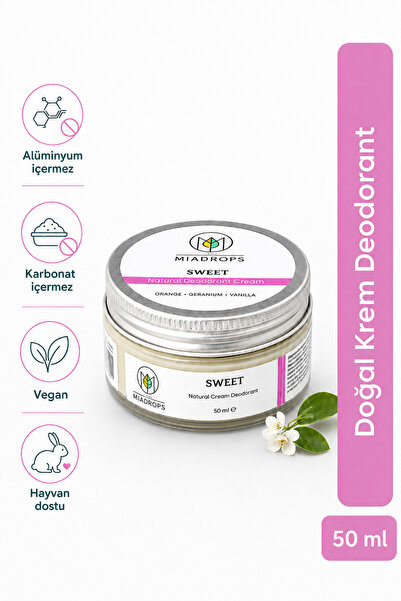 The Miadrops Sweet Doğal Krem Deodorant 50 ml - Natural Deo - Portakal, Itır,...
