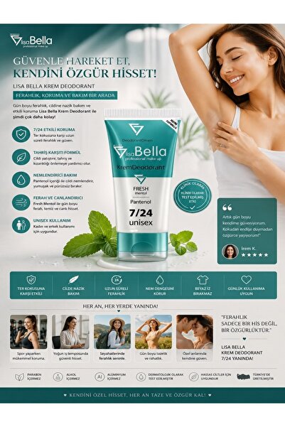 BY UTAH LİSA BELLA Fresh Mentol Ferahlığı 7 Gün Etkili Unisex Krem Deodorant ...