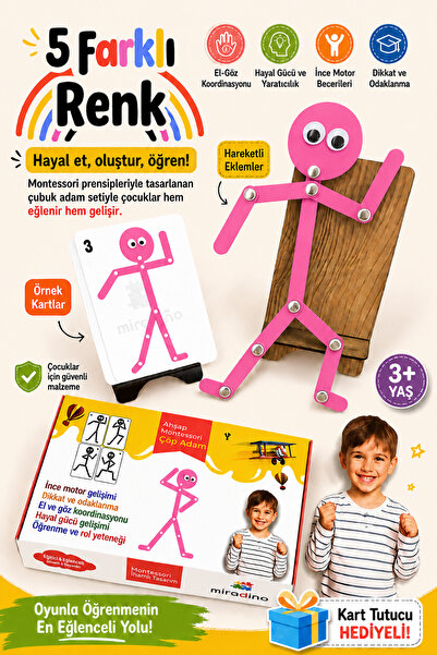 BYENS Pembe Ahşap Oyuncaklar Eğitici Montessori Çöp Adam Ahşap Oyuncak Ahşap ...