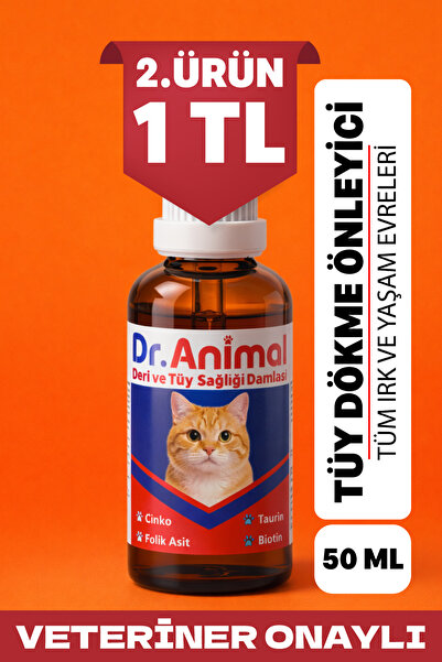 Dr. Animal Tüy Dökülme Karşıtı Damla, kedi tüy vitamini, kedi deri sağlığı, k...