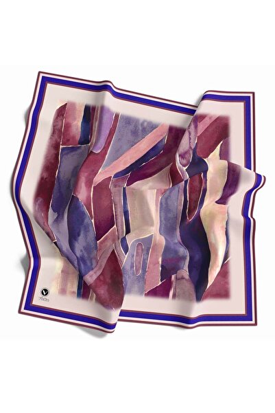 VİOLLA Kristal Suluboya Dokulu Geometrik Desenli Saks Renkli 90x90 Eşarp (İpe...