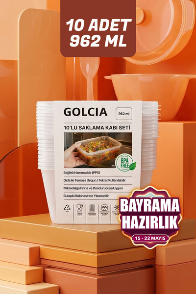 GOLCIA Max 962 ml Mikrodalgaya ve Derin Dondurucuya Uygun Yıkanabilir 10'lu S...
