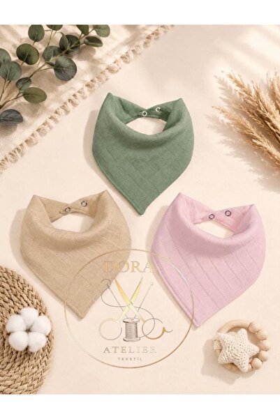 DORA ATELIER TEKSTİL وشاح موسلين للأطفال، طوق، مريلة للأطفال 3 قطع { 100% قطن...