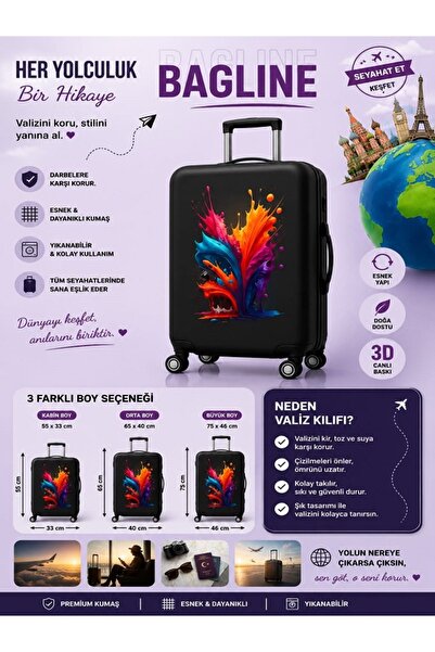 Bagline Lycra Flex Fabric Color Explosion Printed Valisă și husă pentru valiz...