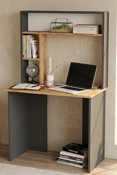 L'occi Concept Saint 90 Cm Genç Çocuk Çalışma Masası Kitaplık Raf Çam-antrasi...