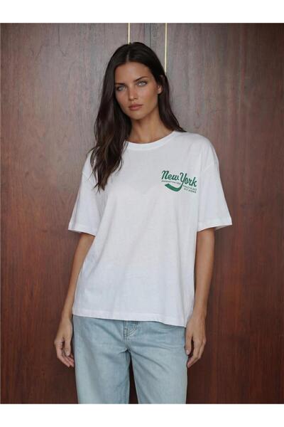 WeShaya Tricou alb din bumbac, de bază, cu mânecă scurtă, imprimat, cu croial...