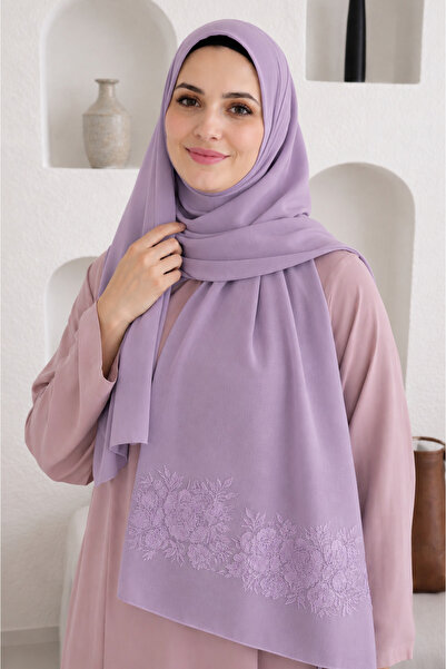 Veil Designer طرحه بوال الوان موف بتطريز ورد جوري علي الطرفين 190*69