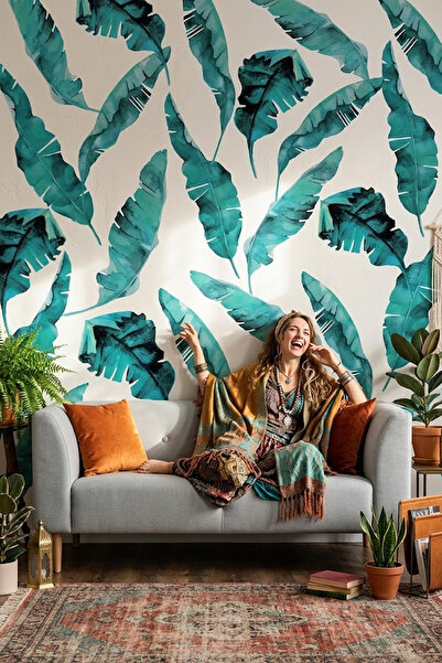 KT Decor Tropsko lišće - set zidnih naljepnica za modernu dnevnu sobu i salon