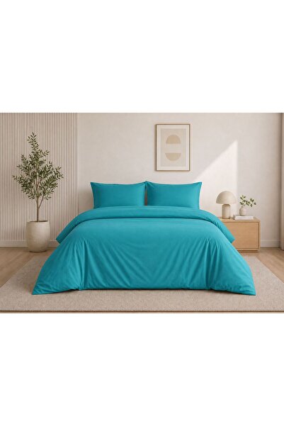 Liz Line Lenjerie pat dublu turcoaz, cearceaf 240x240cm, colectia "Monocrom" ...