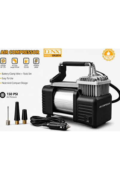 Denx Twin Cylinder Car Tyre Inflator 12V Portable Air Compressor Pump with Di...
