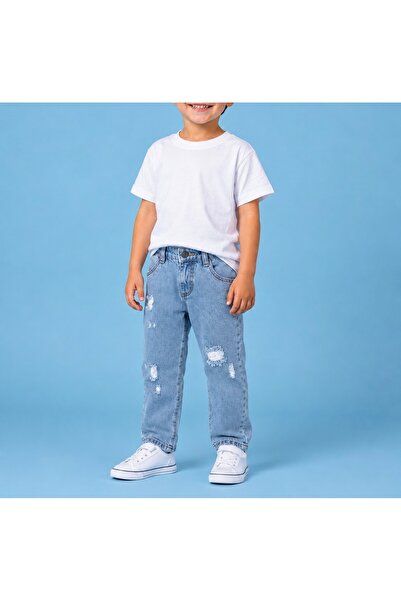 minny max Çocuk Jean Yırtık Detaylı Açık Mavi Kot Pantolon