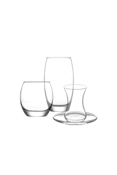 LAV Bade Glass Dowry Set 24 Pieces (6 Tea Cups, 6 Tea Saucers, 6 Soft Drink G...
