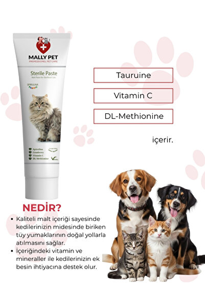 MALLY PET PROFESSIONEL PET CARE Kısır Kedilere Özel Bağışıklılık Destekleyici Ve Tüy Yumağı Önleyici Sterile Malt Macunu