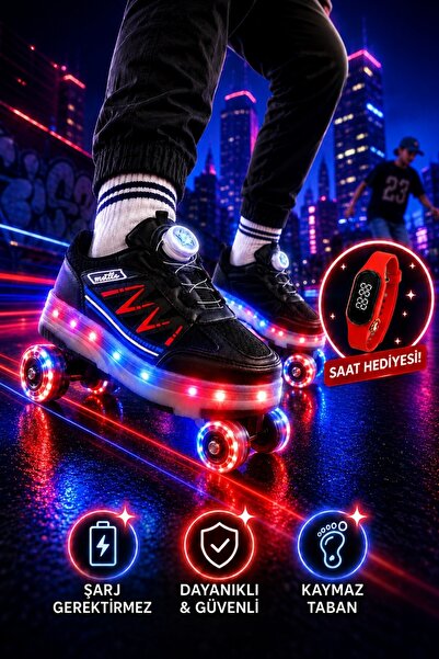 MUGGO SKY Çocuk Işıklı Patenli Tekerlekli Sneaker Spor Ayakkabı