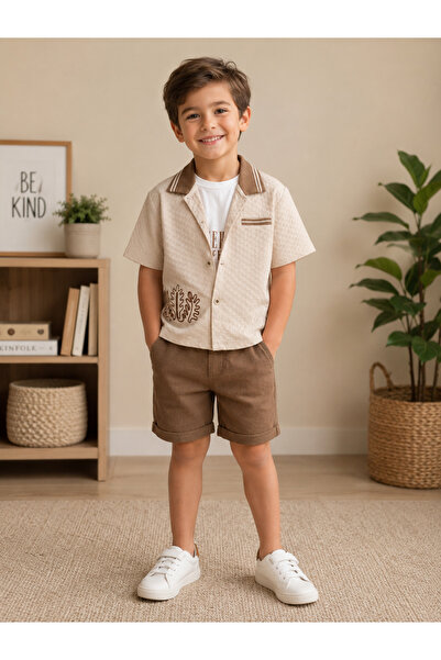 Melodikids Boys' T-Shirt-Shirt-Shorts 3-Piece Set
