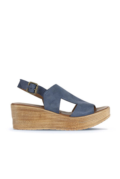 Bueno Shoes صندل نسائي بكعب عريض من جلد الغزال الأزرق الداكن 01wa4705
