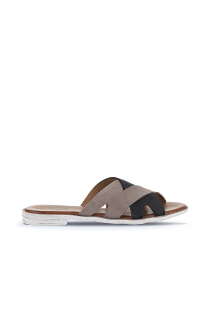 Bueno Shoes Gray Black Alf Suede Women's Flat Slippers 01Wa3014