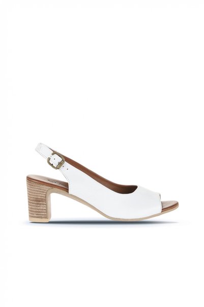Bueno Shoes White Leather Women's Heeled Sandals 01Wn1517
