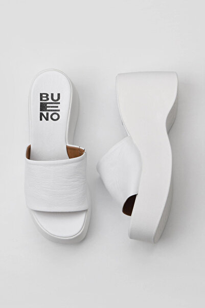 Bueno Shoes Papuci de damă din piele albă cu toc pană 01wy9000
