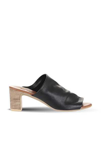 Bueno Shoes Black Khv-Beige Leather Women's Heeled Slippers 01Wn1503