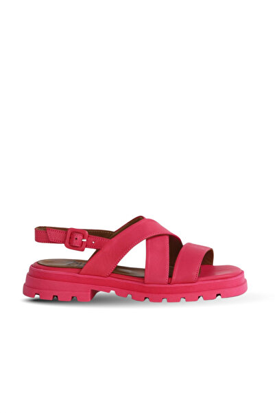 Bueno Shoes Sandale plate de damă din piele fucsia 01wy5501