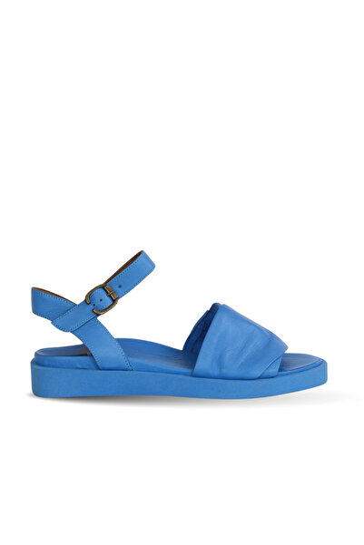 Bueno Shoes Sandale plate de damă din piele turcoaz 01ws2812