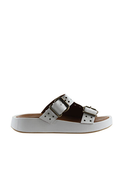 Bueno Shoes Papuci de damă din piele albă cu toc pană - 01wu4603