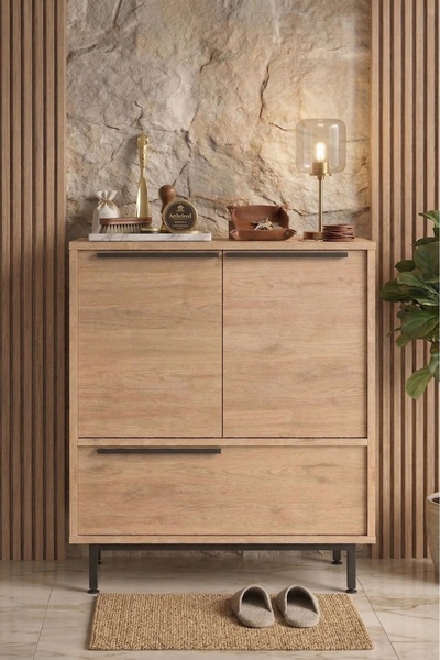 Yurudesign Ocean Ayakkabılık Çok Amaçlı Dolap 3 Kapaklı Metal Ayaklı Sepet On...
