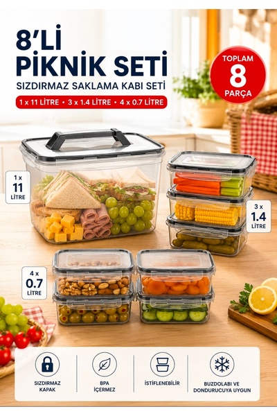 Herza House Fresh Box 8'li Piknik Seti | Sızdırmaz Saklama Kabı Seti