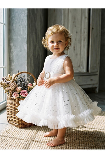 Generic White Girl Princess Dress with Sparkle Tulle & Crystal Belt for 6-24 ...