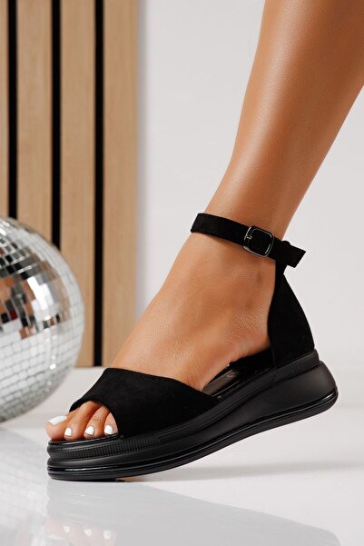 Zaira Sandale cu platforma dama negre din piele ecologica intoarsa Jamie #25072