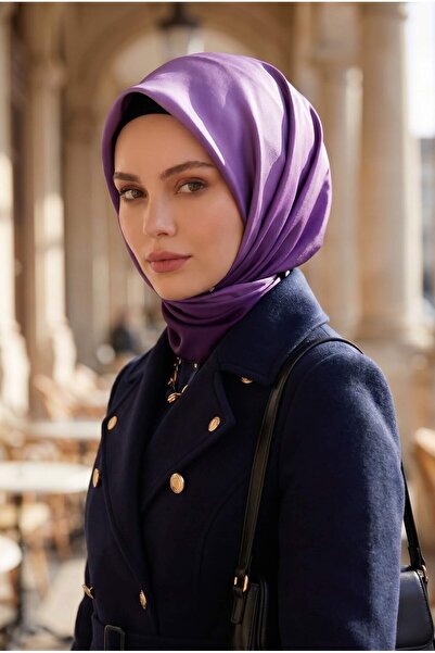 Vissona %100 Twill İpek Degrade Desenli Mürdüm Renkli 90x90 Eşarp Dikim Şekli...