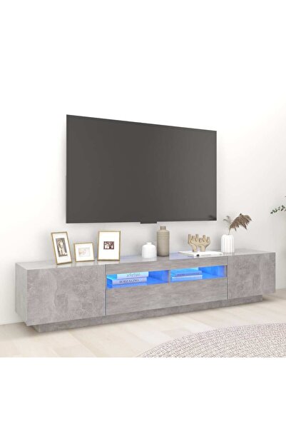 Concept Comodă TV cu lumini LED, gri beton, 200x35x40 cm