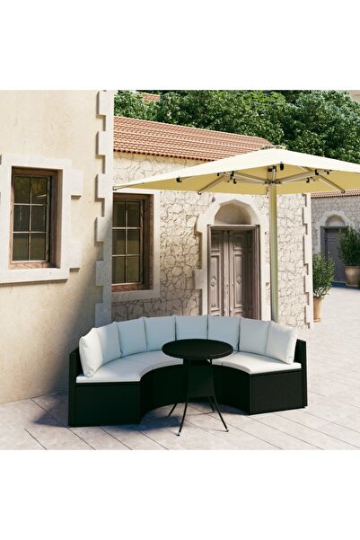 Concept Set mobilier de grădină cu perne, 5 piese, negru, poliratan