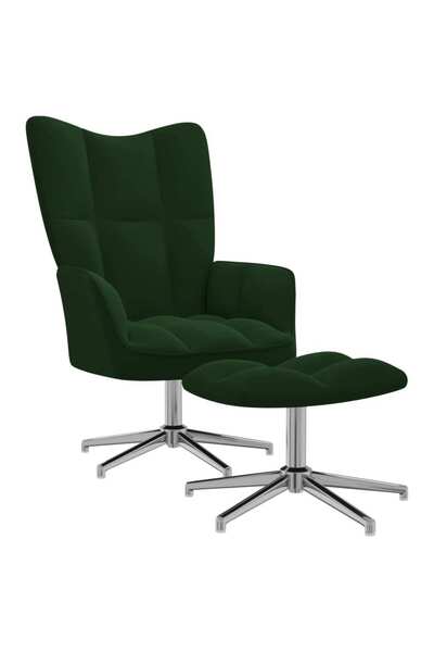 Concept Scaun de relaxare cu taburet, verde închis, catifea