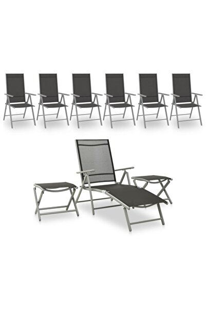 Concept Set mobilier de grădină, 9 piese, negru și argintiu