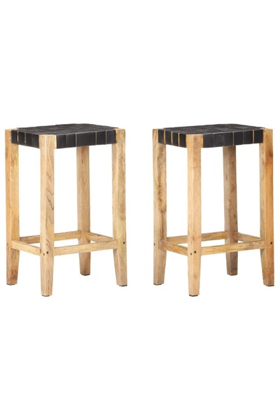 Concept Scaune de bar, 2 buc., negru, piele naturală, 75 cm
