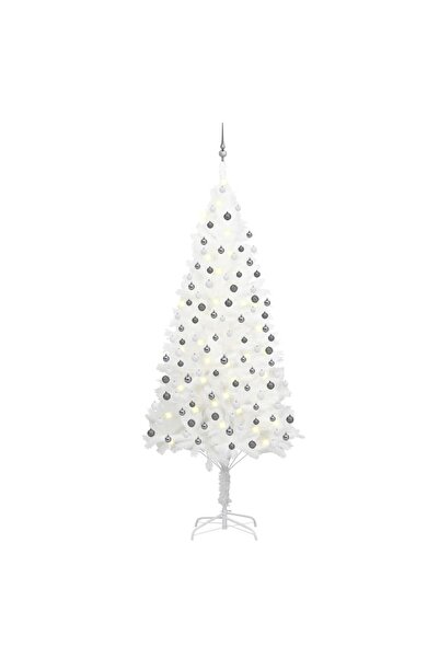 Concept Set brad de Crăciun artificial cu LED-uri/globuri, alb, 240 cm