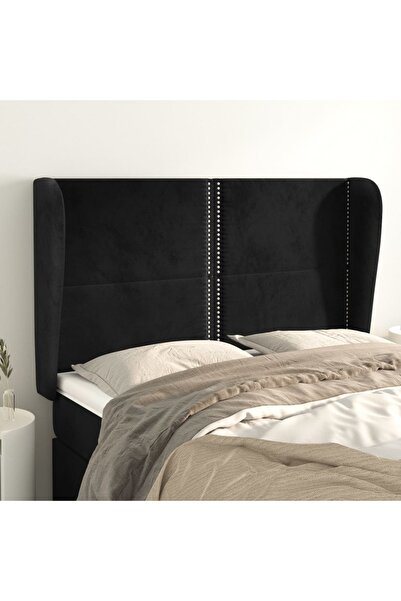 Concept Tăblie de pat cu aripioare, negru, 147x23x118/128 cm, catifea