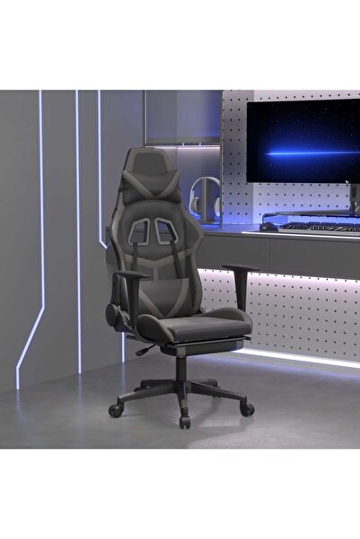 Concept Scaun de gaming cu suport picioare, negru/gri, piele ecologică